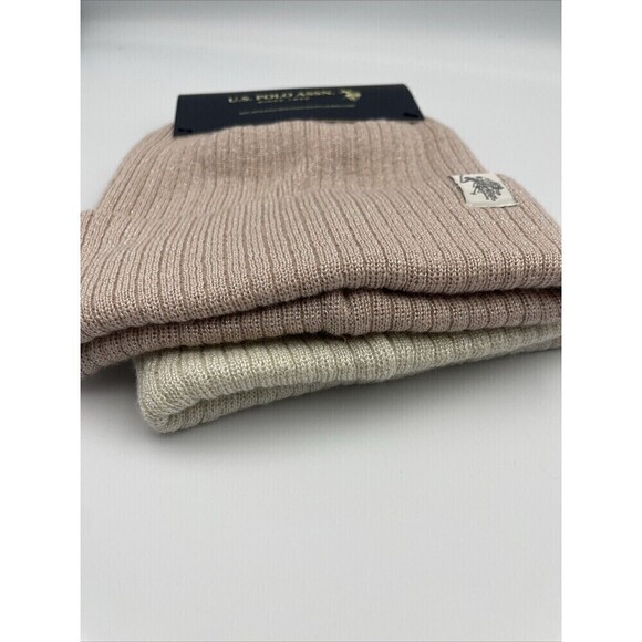 Womens US Polo Assn Beanie 2 Pack Adult Snow Winter Hat NEW Rose Gold Metallic - Picture 4 of 9